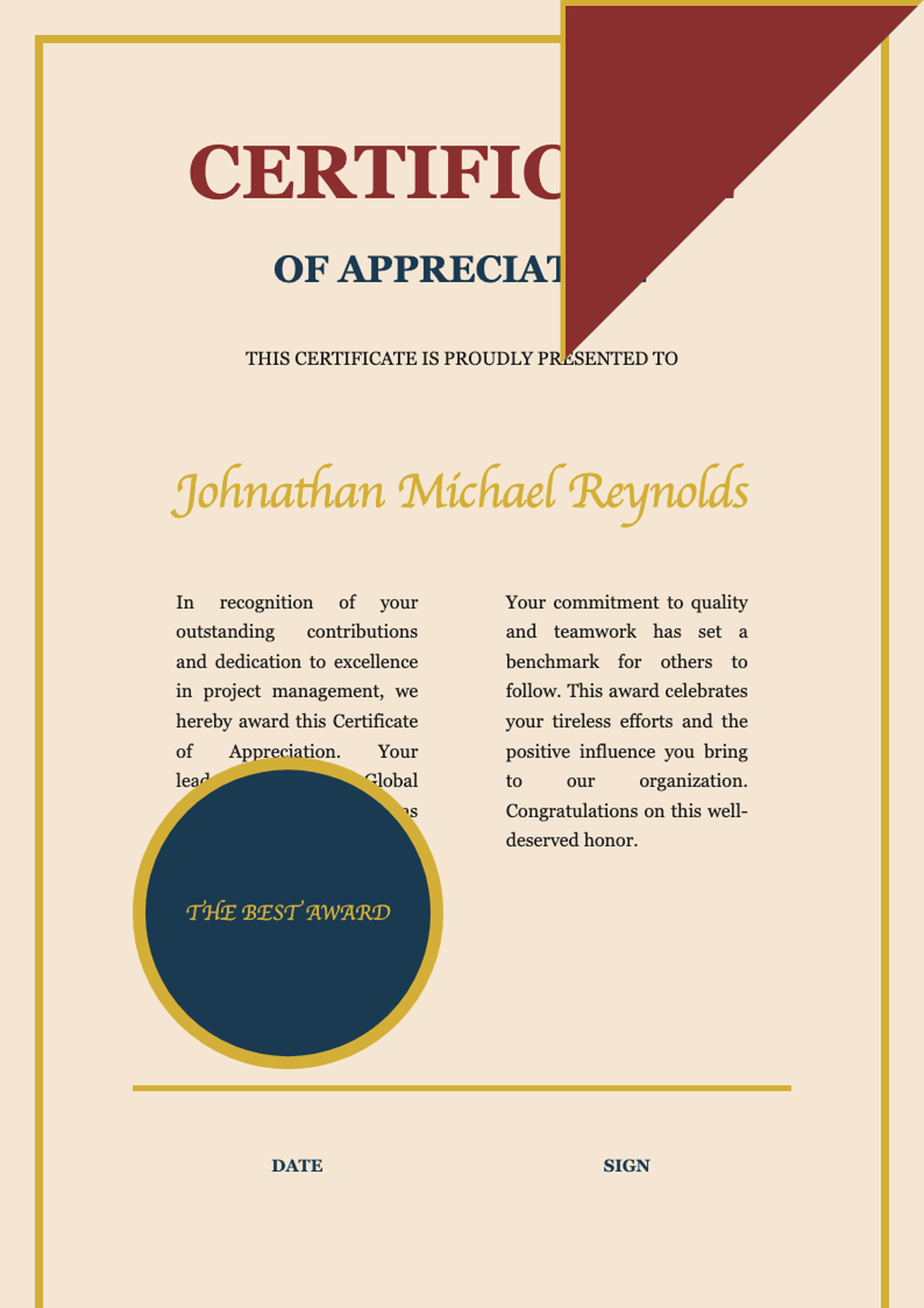 Elegant certificate of appreciation with red and gold ribbon design_variant_3